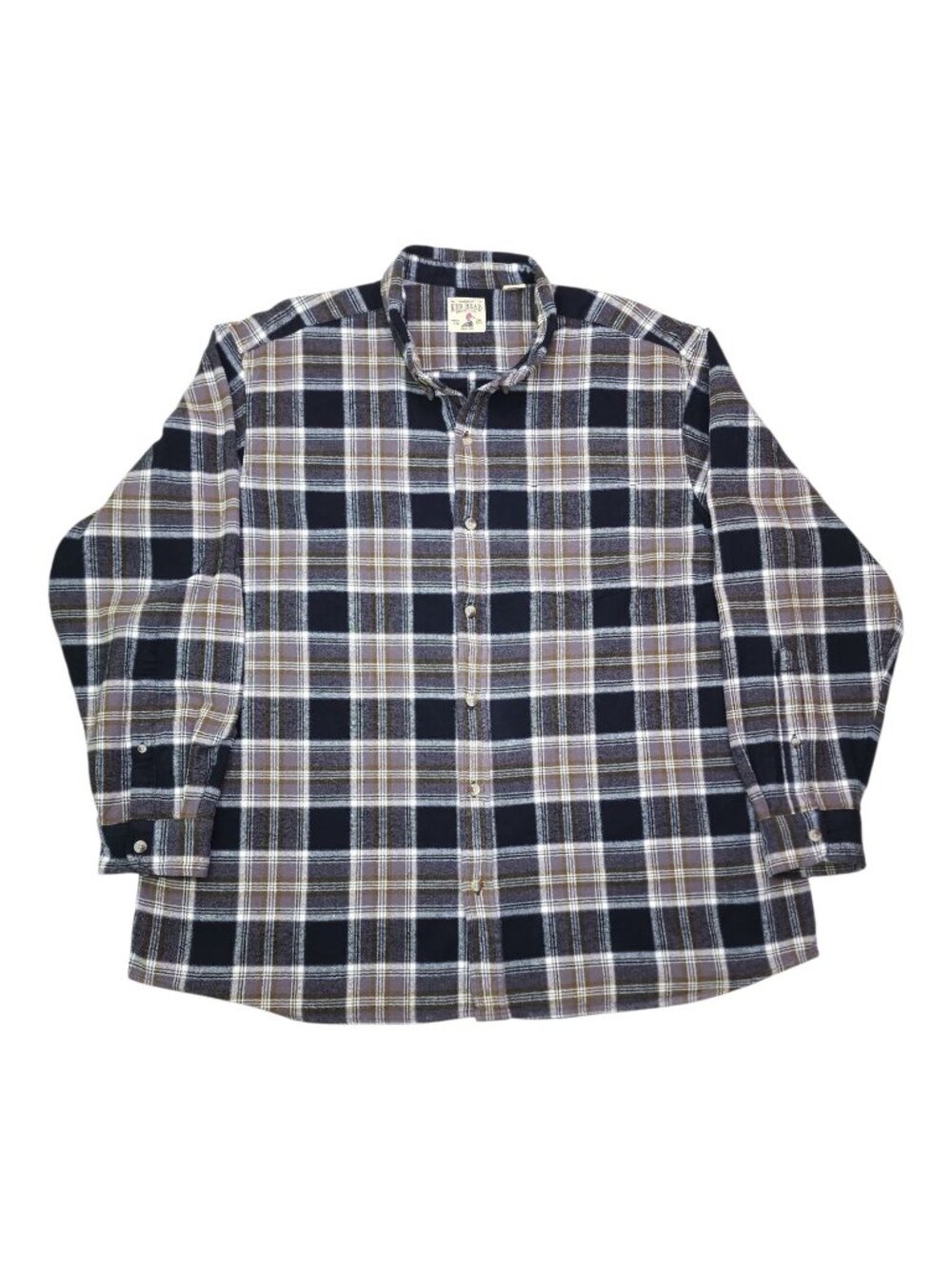 Red Head Mens Plaid Flannel Shirt 3XL Black & Brown Long Sleeve Button-Down Cott